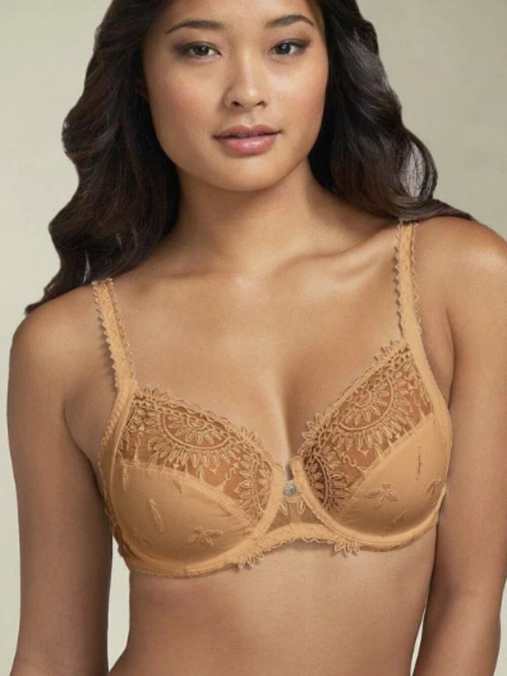 Chantelle Africa Toffee Beige Embroidered Bra 36DDD Made in France -discontinued